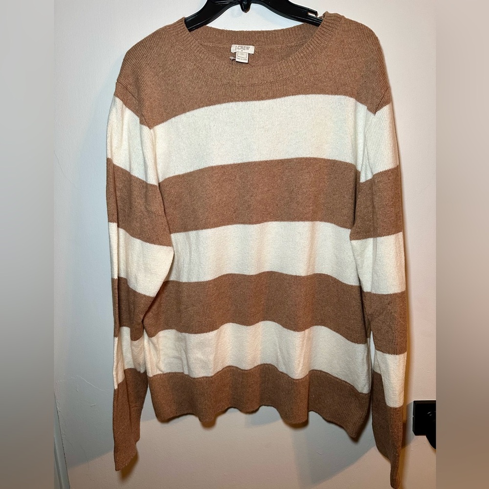 NWT J. Crew light brown and cream block stripe sweater XXL